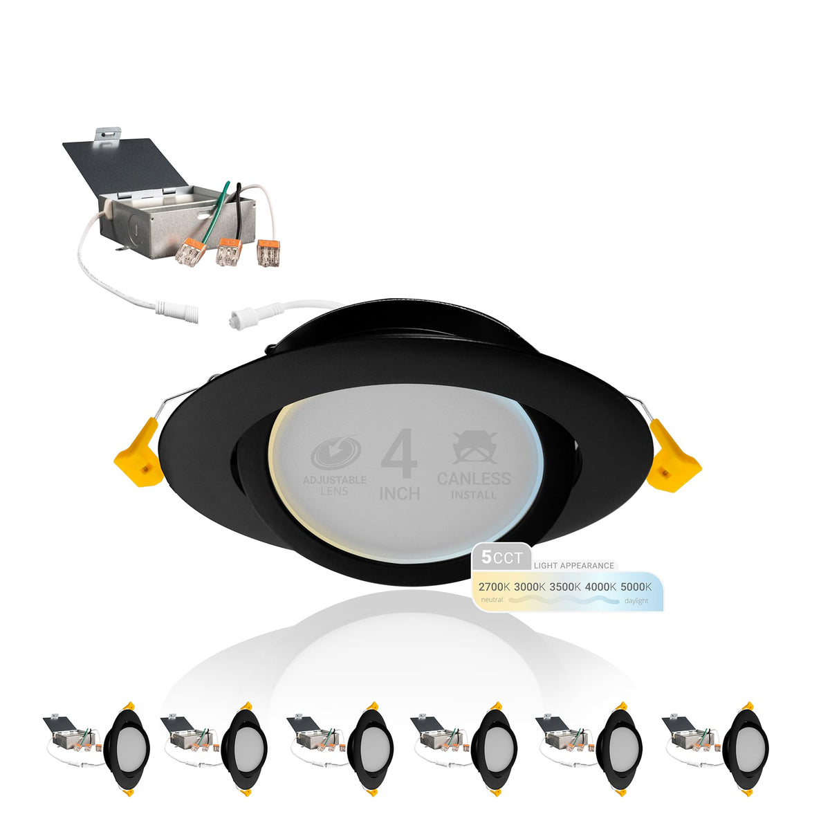 NUWATT black 4-inch gimbal LED, front view, versatile ceiling lighting for any room