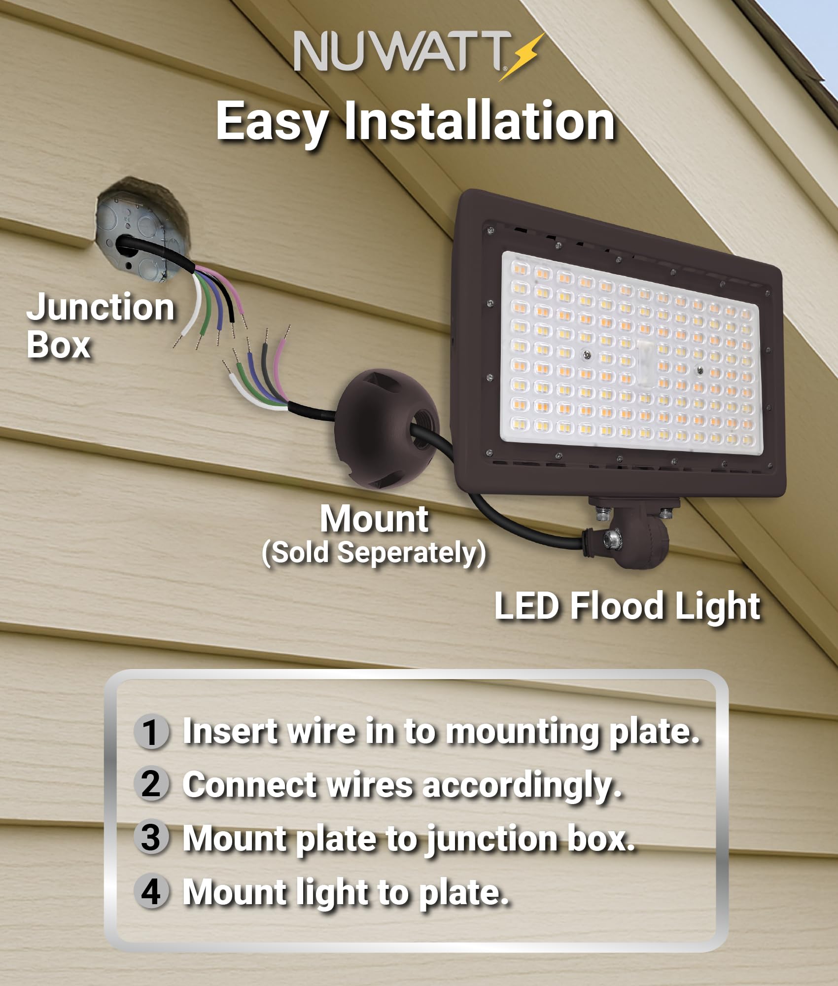NUWATT bronze LED flood light ideal for security, landscape, and industrial exterior lighting.