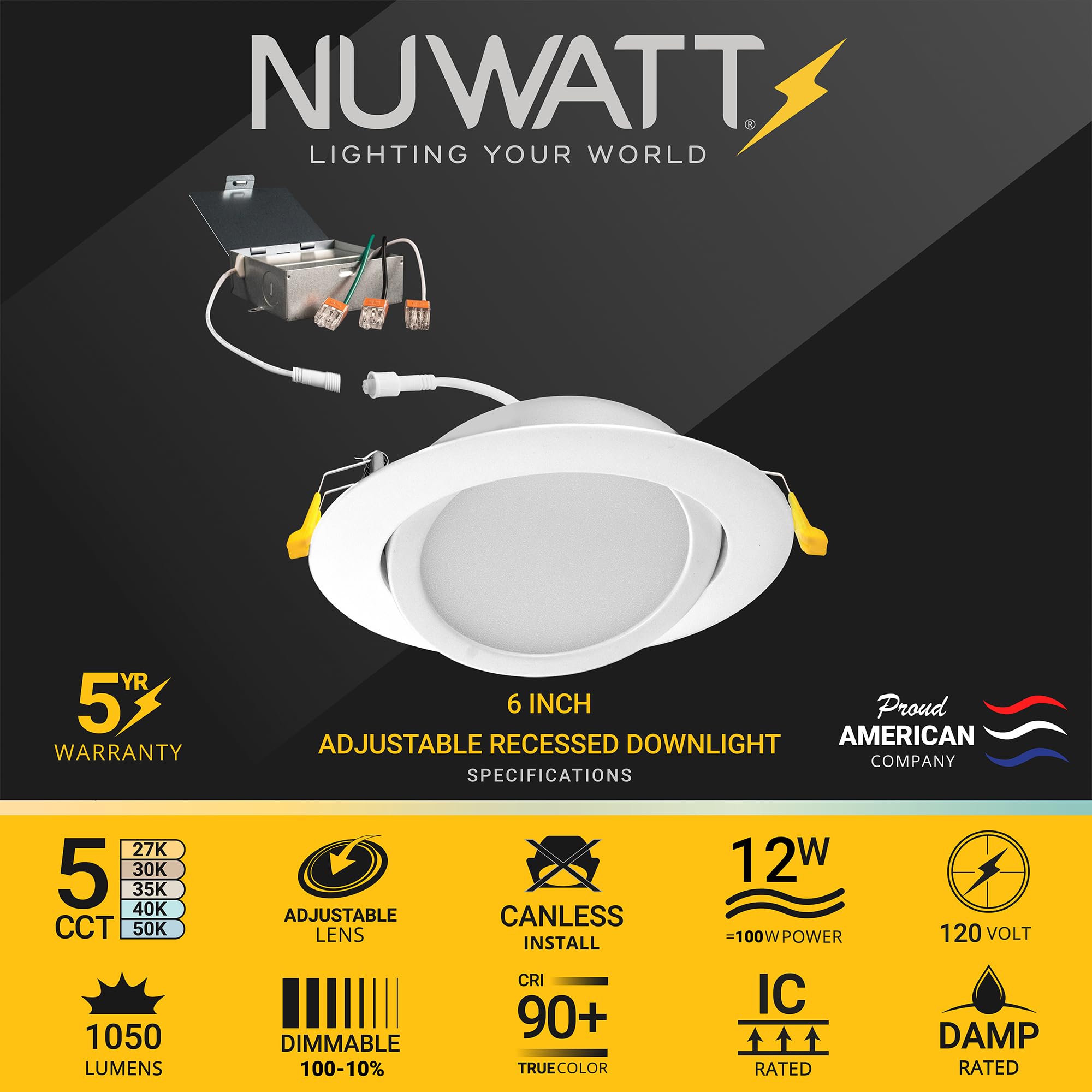 NUWATT canless 6-inch recessed light ready for easy ceiling installation.
