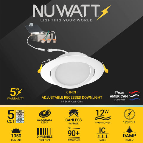 NUWATT canless 6-inch recessed light ready for easy ceiling installation.
