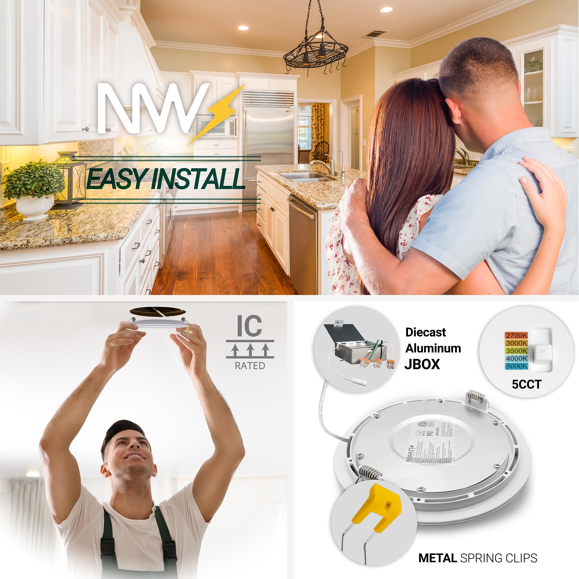 NUWATT dimmable downlight supports full range brightness from 100% to 10%.