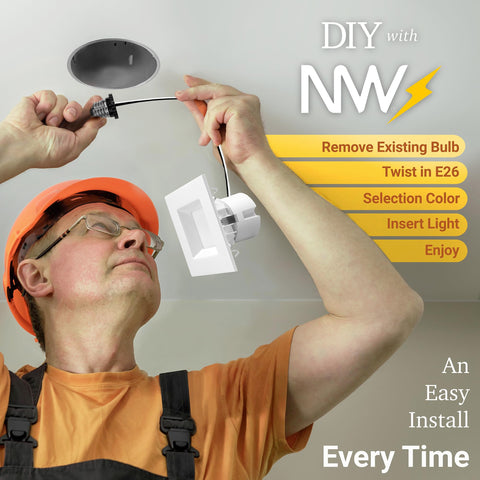 NUWATT in-ceiling installation of square recessed fixture