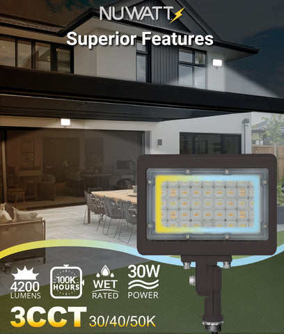 NUWATT flood light lights parking lots and pathways for safer night access