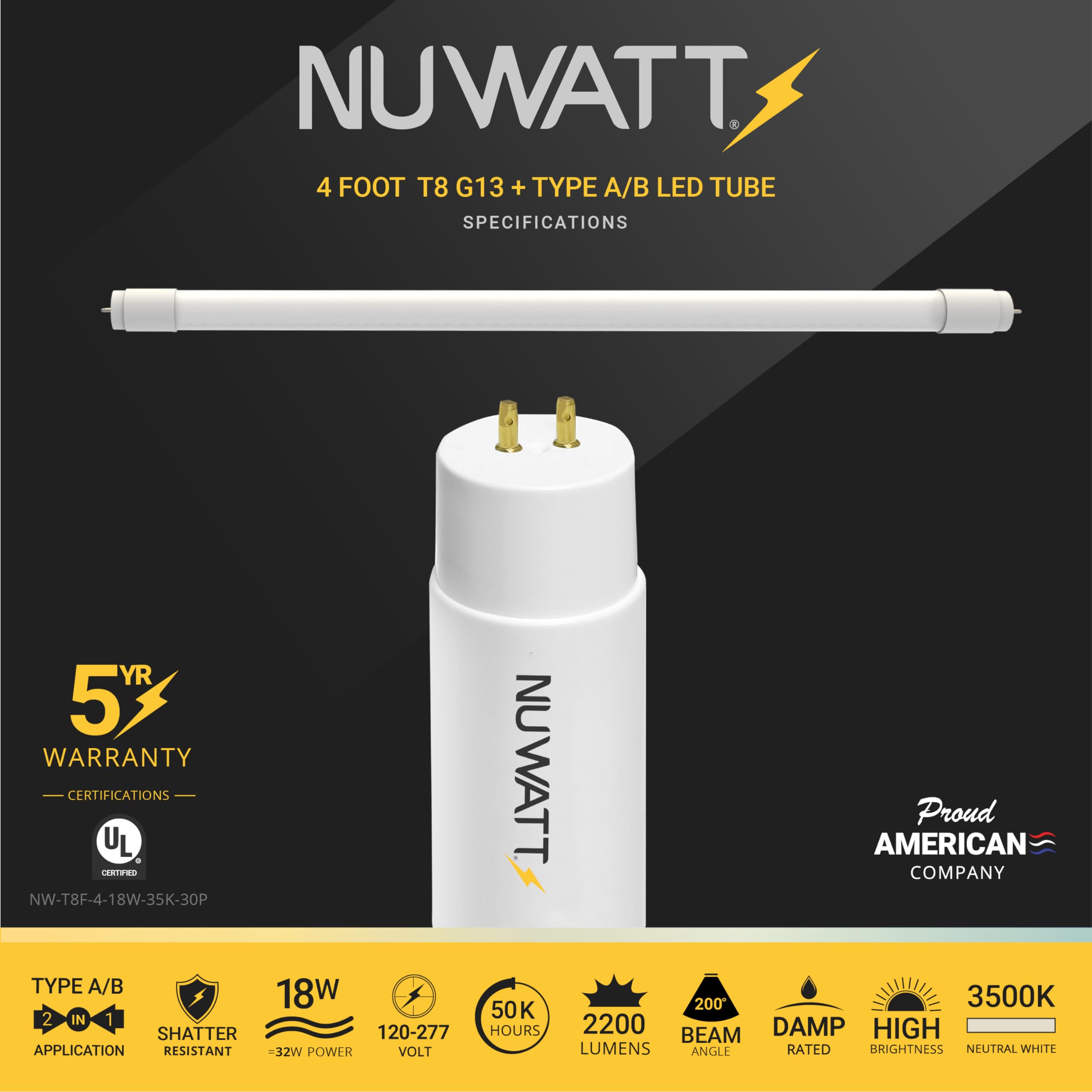 NUWATT plug-and-play or ballast-bypass versatility for easy installation.