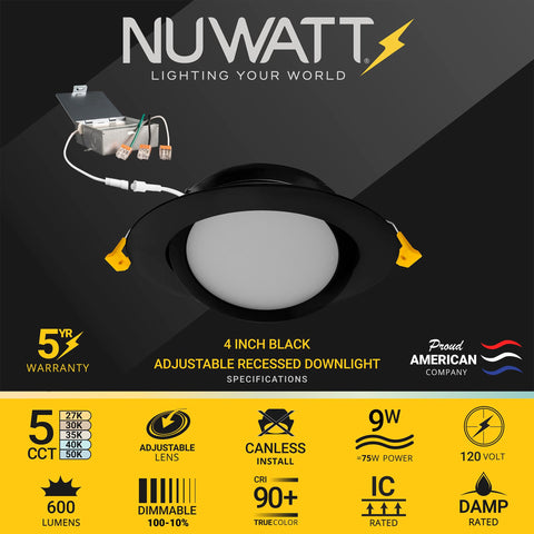 NUWATT gimbal with 30-degree tilt lens for adjustable beam