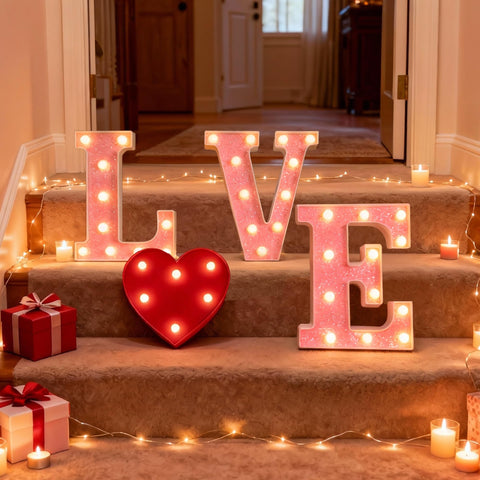 Battery-powered LOVE light adds wireless warmth to any table or shelf