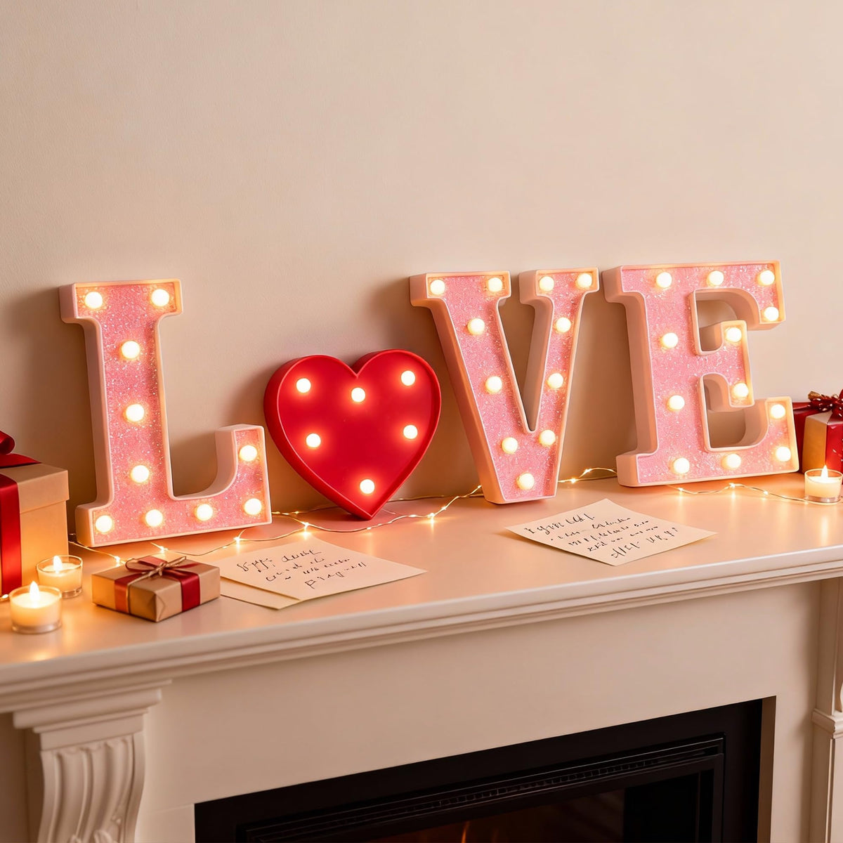 NWLIGHT LOVE marquee letters glowing pink with glitter heart for romantic ambiance
