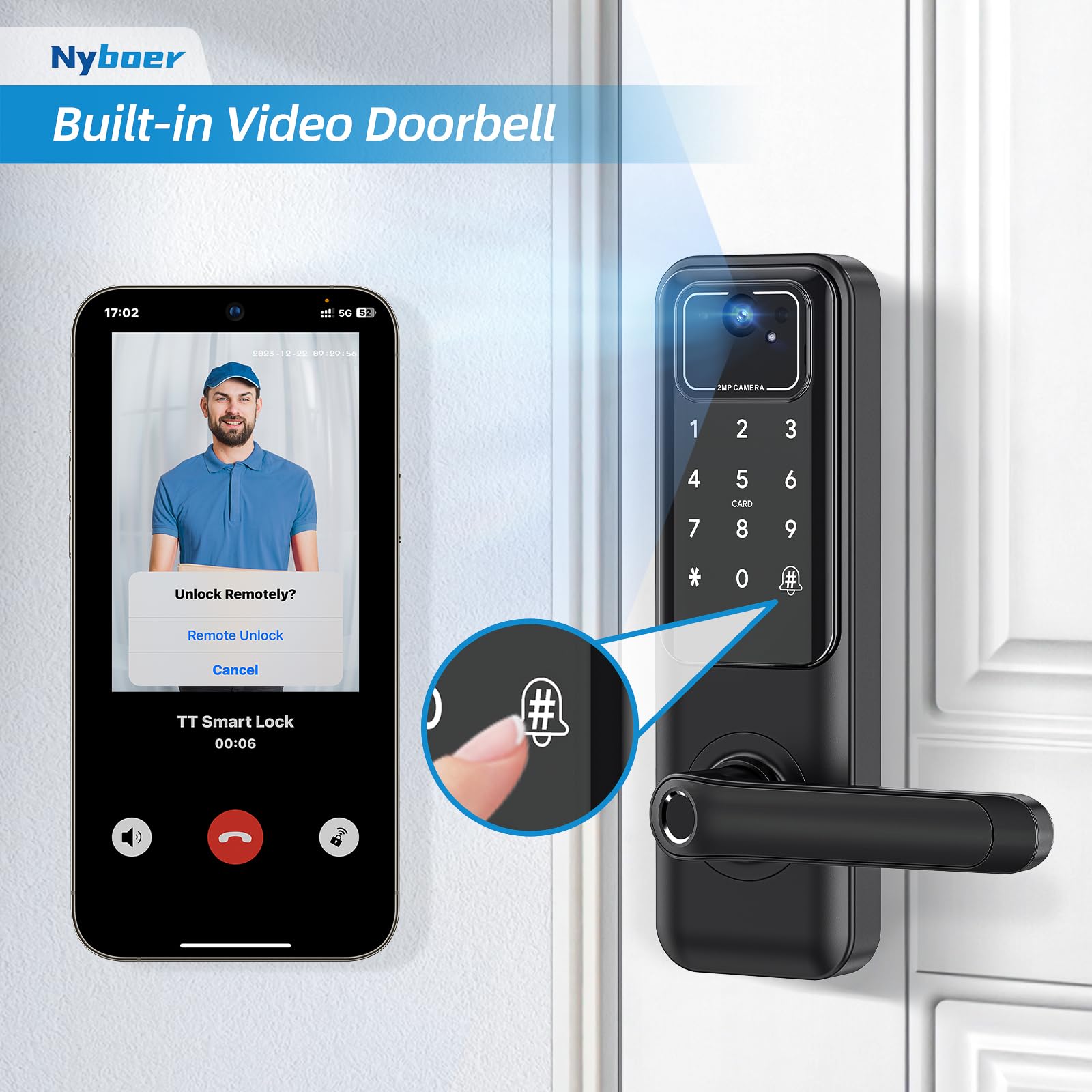 Nyboer camera door lock shows who’s at your door and lets you respond.
