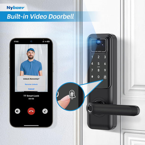 Nyboer camera door lock shows who’s at your door and lets you respond.