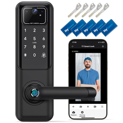 Nyboer WiFi Video Lock with camera view for real-time visitor checks.