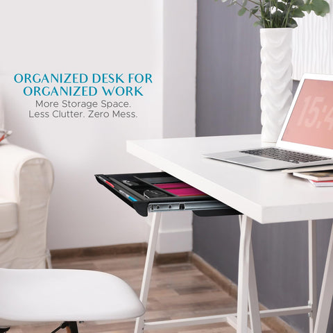 NYCCO Pencil Drawer extends 12.25 inches, leaving space beneath the desk.