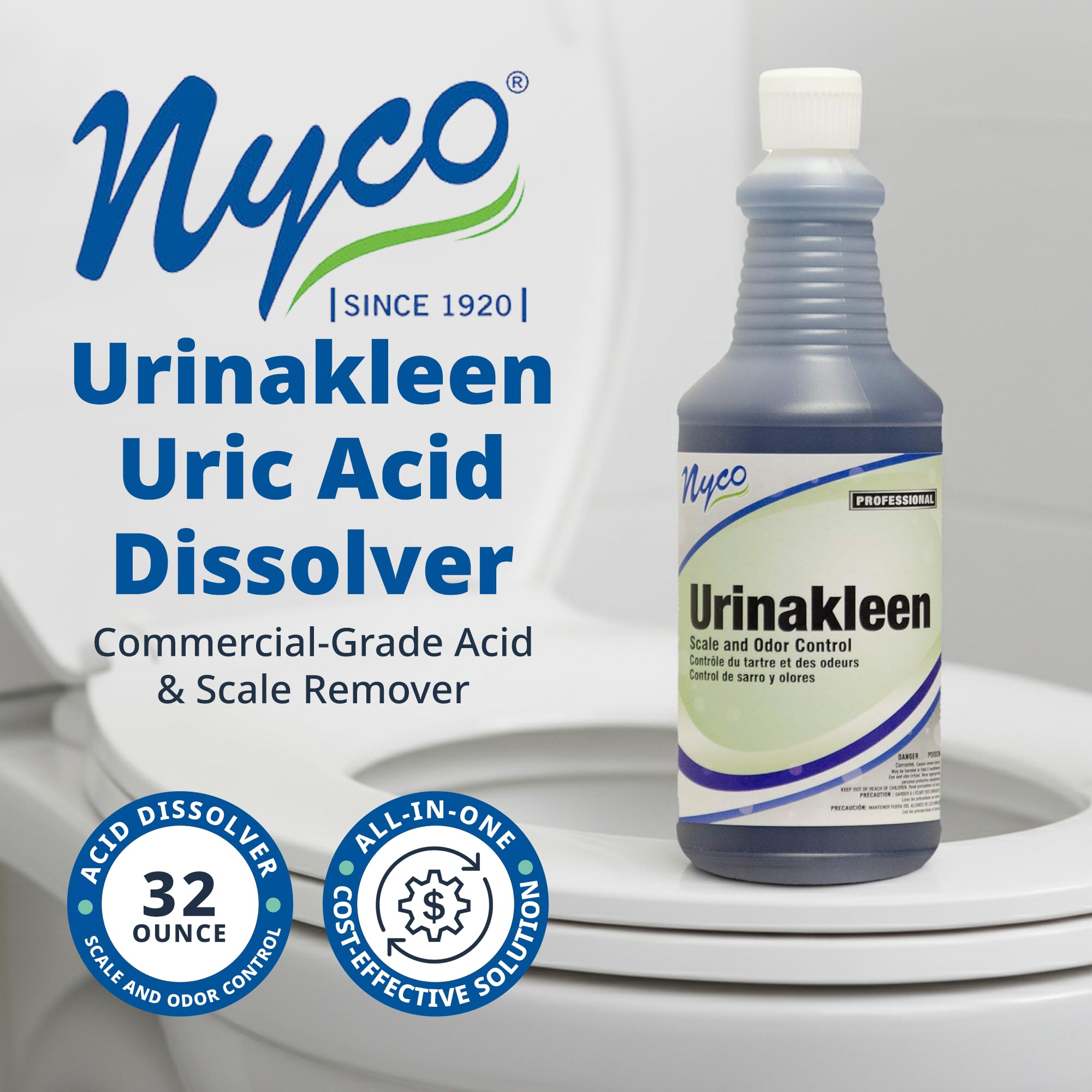 Nyco Urinakleen bottle label highlighting uric acid dissolver and RD-188 protection