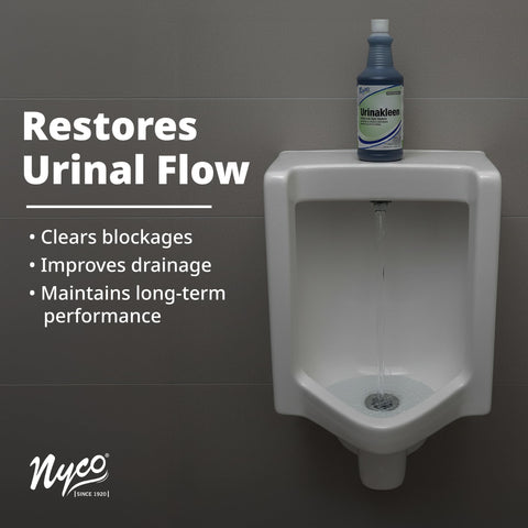 Nyco Urinakleen applied in restroom stall for odor elimination