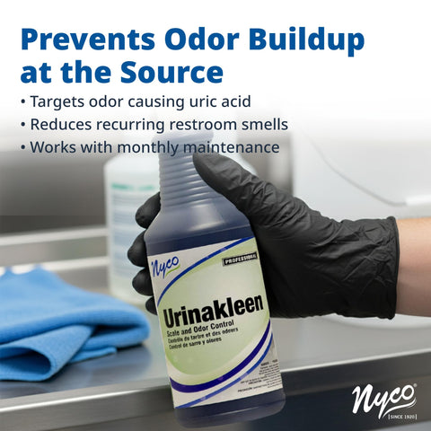 Nyco Urinakleen dissolves uric acid salts and water scale in drains