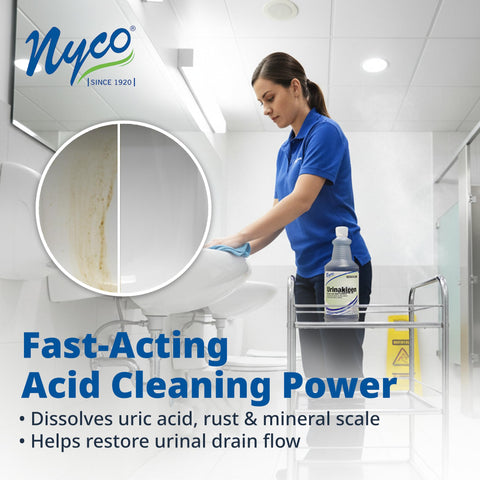 Nyco Urinakleen used on urinal trap to dissolve scale and salts