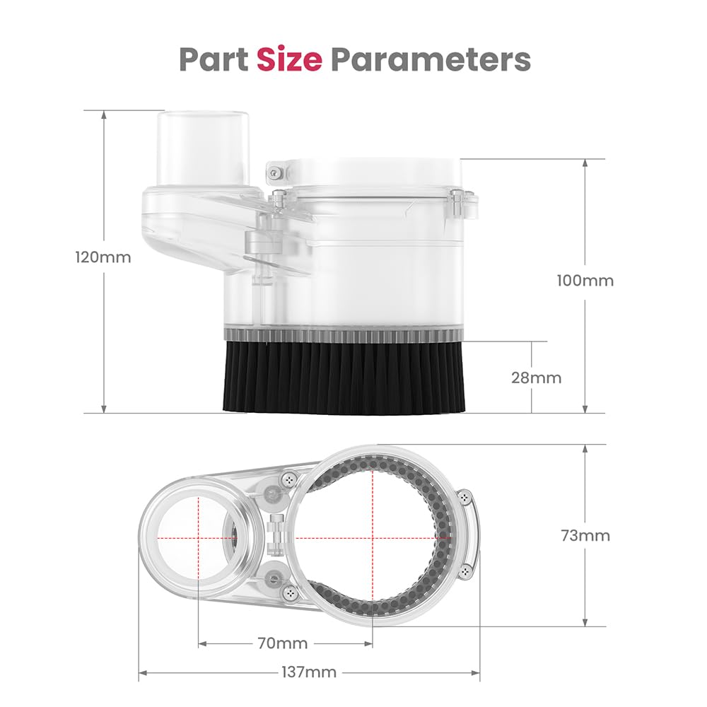 NymoLabs 65mm dust shoe back view shows hose compatibility and setup