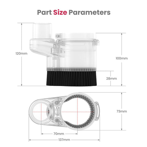 NymoLabs 65mm dust shoe back view shows hose compatibility and setup