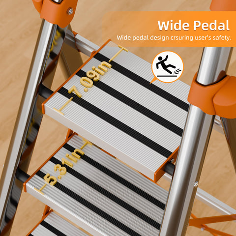 NYtoll Ladder with handrails adds stability for higher shelf access.