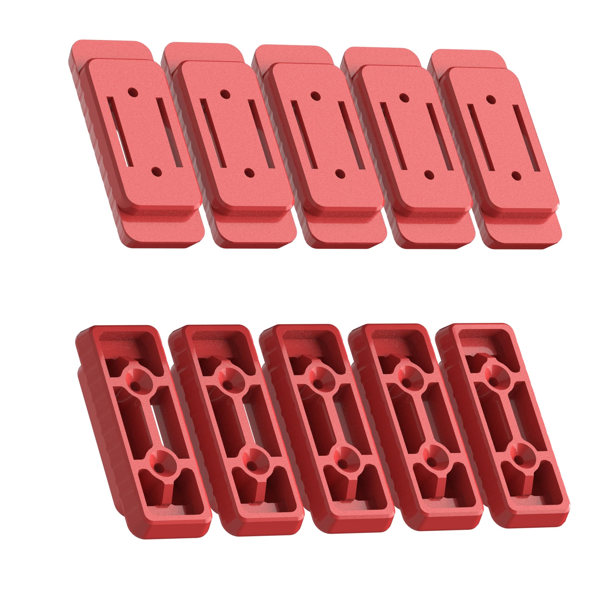 NyVoozy Packout red feet close-up shows durable ABS and precise fit