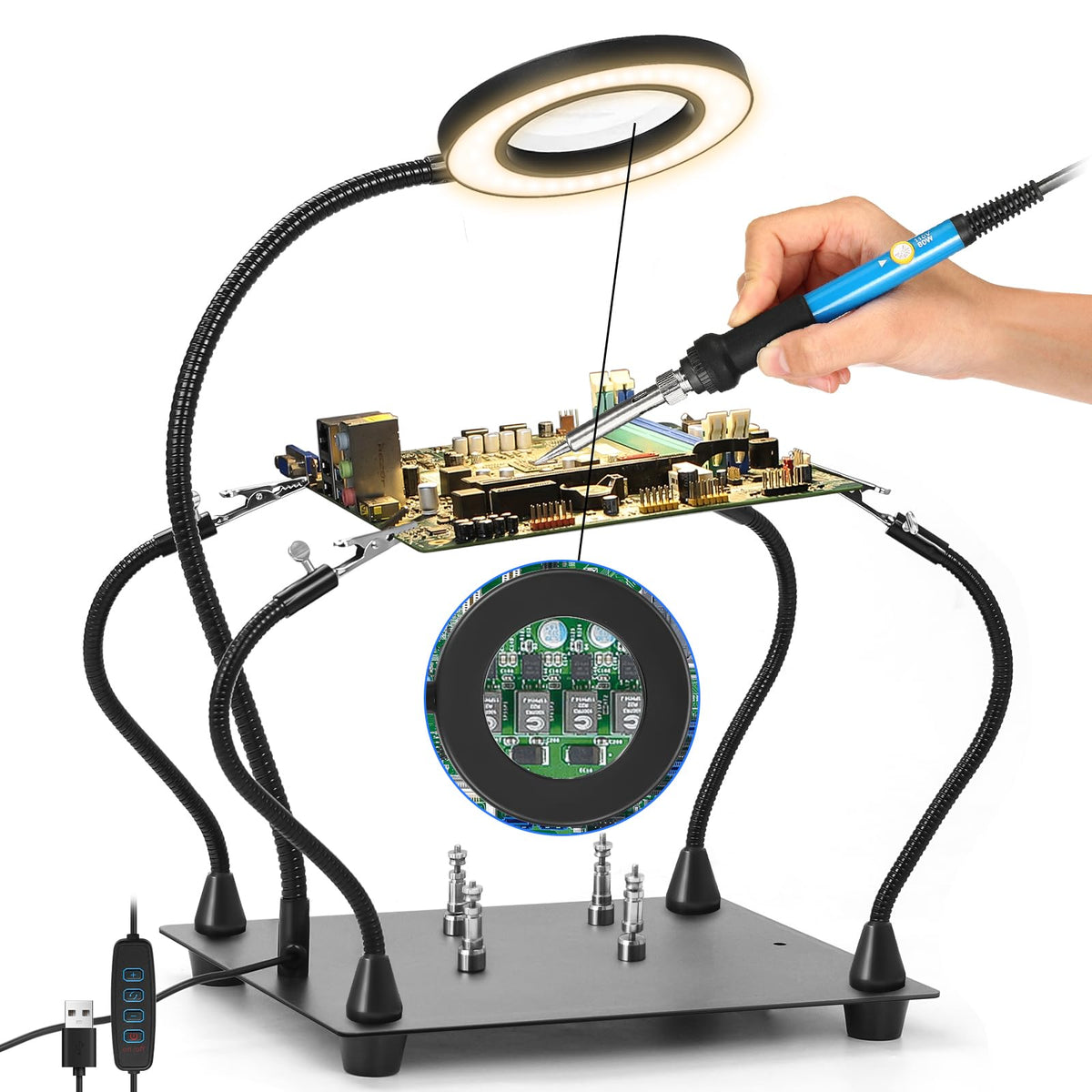 NZQXJXZ Helping Hands with magnifying glass for detailed component viewing