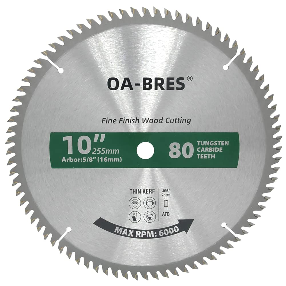 OA-BRES 10-inch 80T ATB blade for smooth, precise finish cuts in wood and plywood.