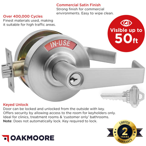 OakMoore Keyed Entry Indicator lock closeup highlighting durable stainless steel construction
