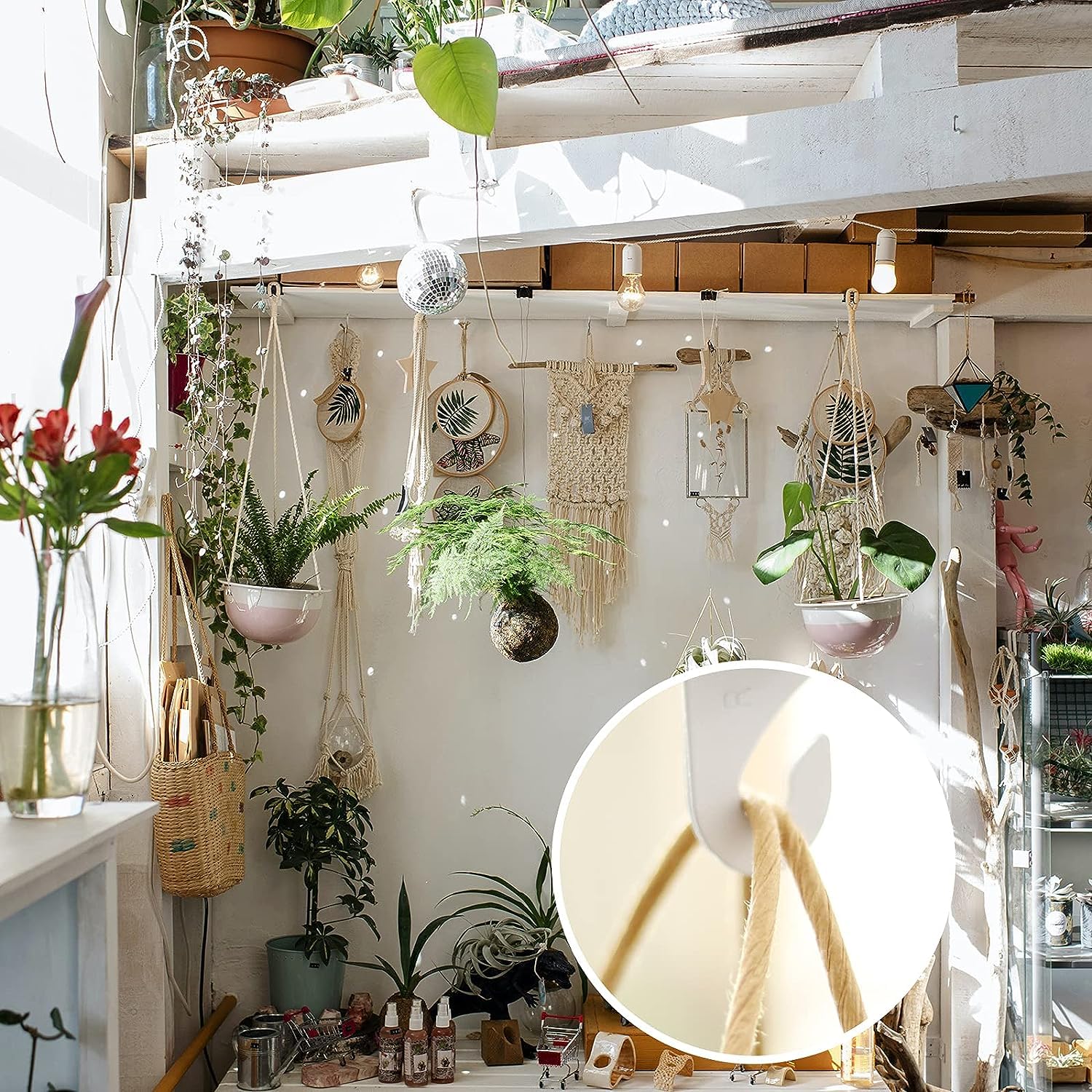 OALEN hanging plants in office using hooks highlights easy removable ceiling mounting