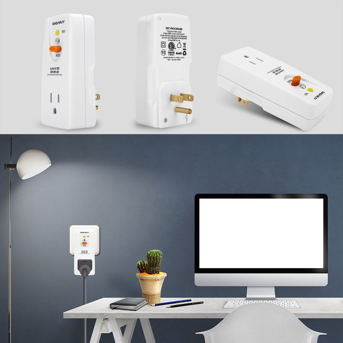 OAONAN GFCI adapter 3-prong grounded plug ensures safer connections