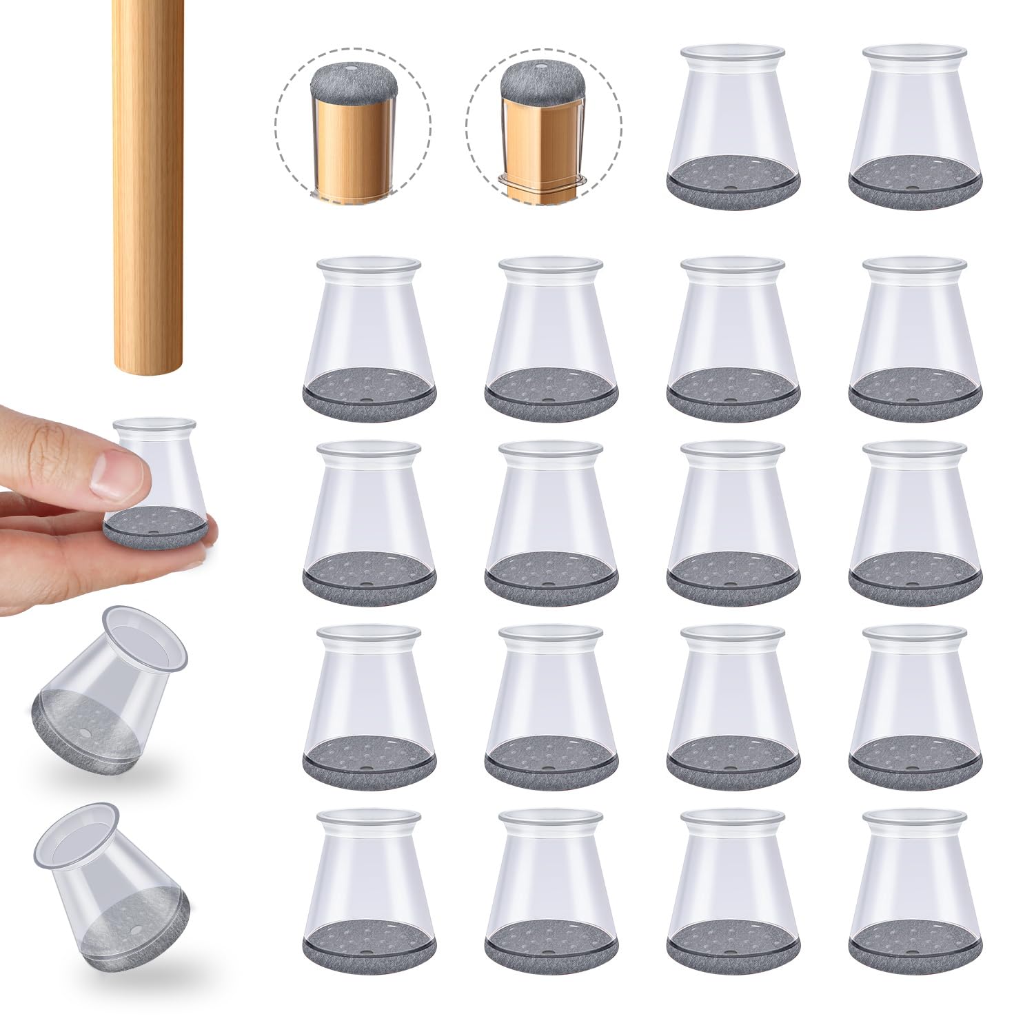OASMU 16pc chair leg protectors with silicone felt protect hardwood floors.