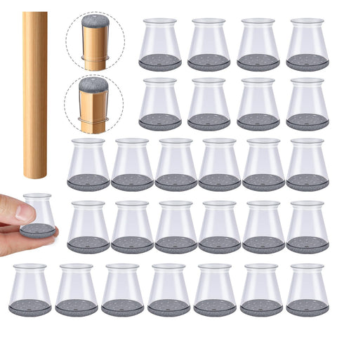 OASMU chair leg protectors fitted on round feet protect hardwood floors from scratches.