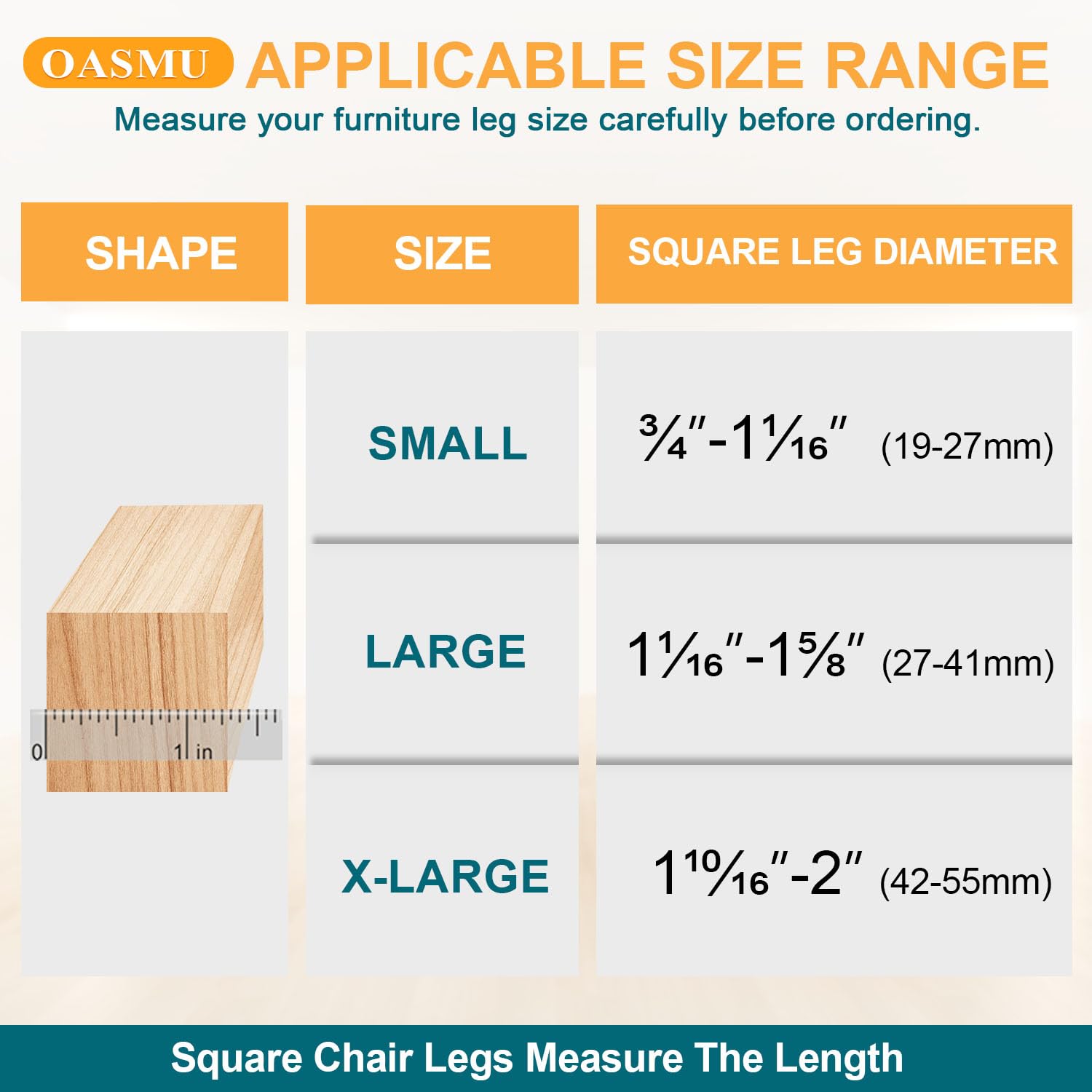 OASMU chair leg caps offer tool-free, easy installation.