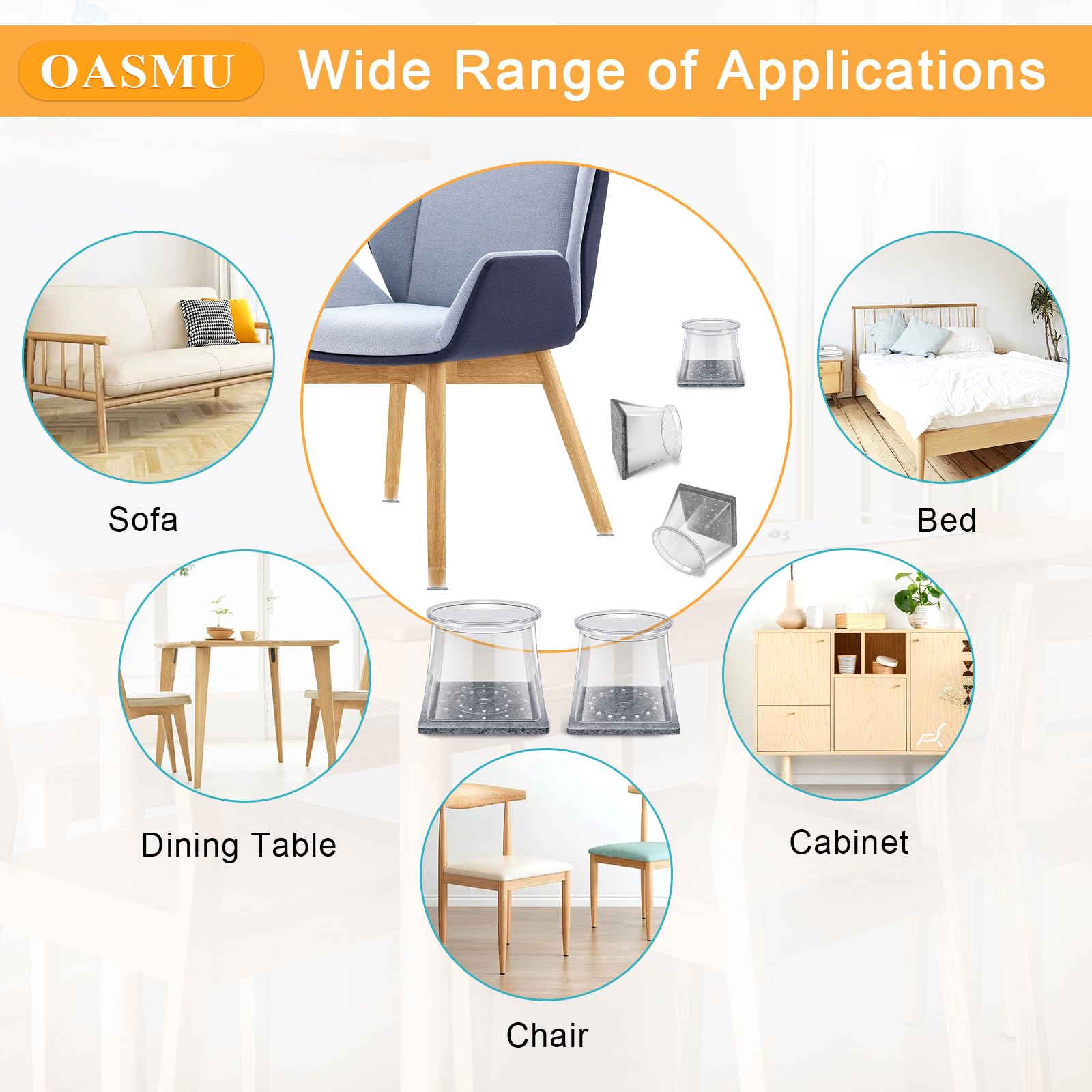 OASMU felt pad bottom providing quiet, gentle sliding on hardwood floors.