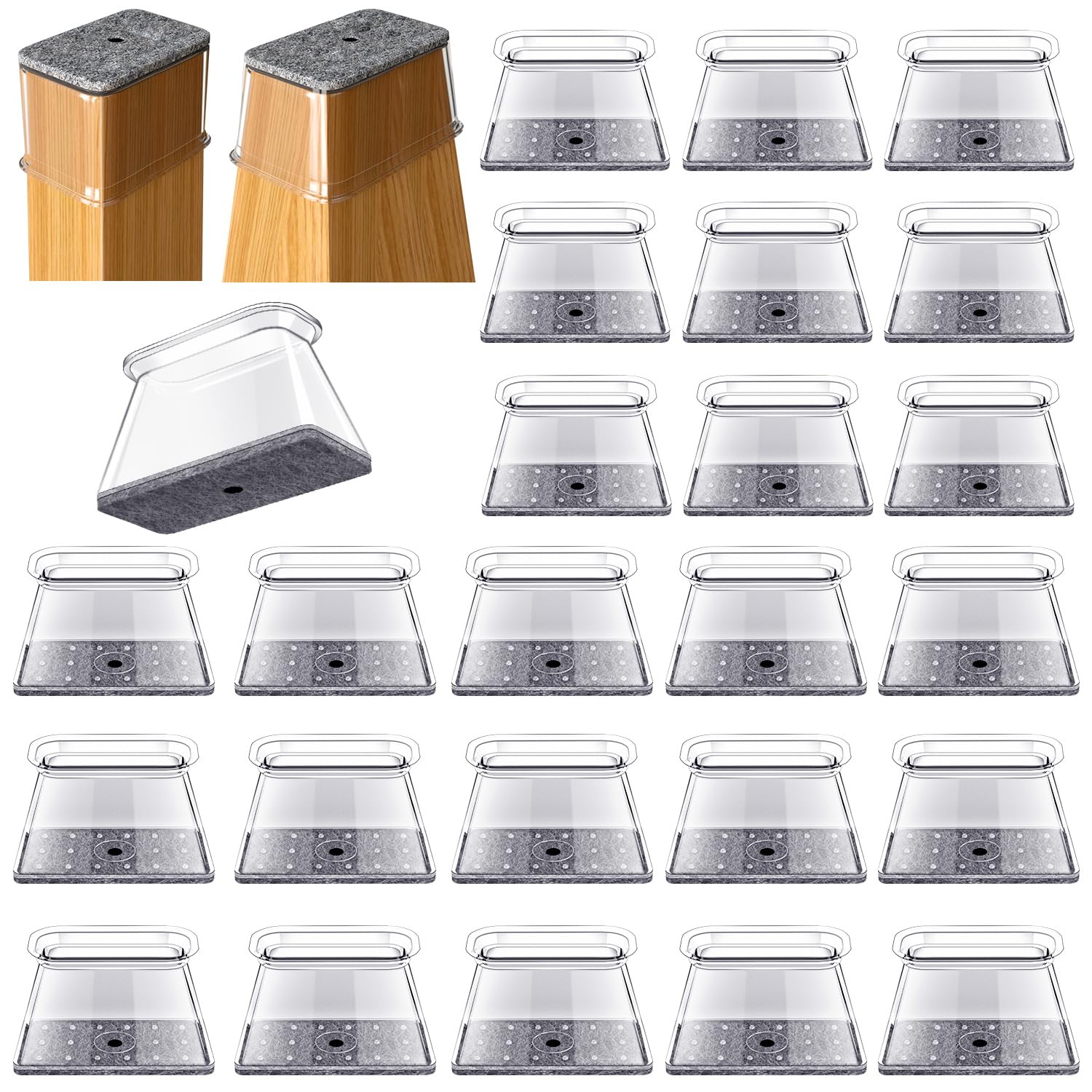 OASMU rectangle chair leg protectors with integrated felt glide smoothly on floors