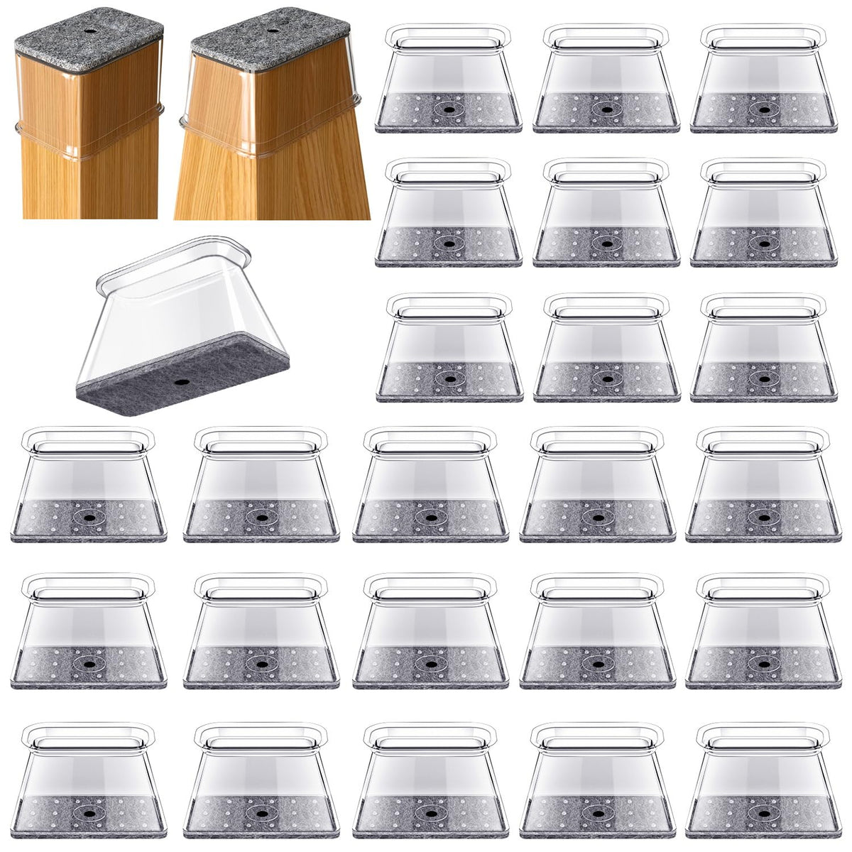 OASMU rectangle chair leg protectors with integrated felt glide smoothly on floors
