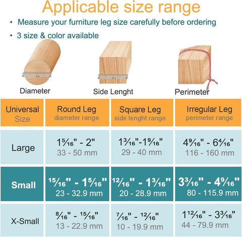 OASMU silicone chair leg caps slip on easily for a secure fit.