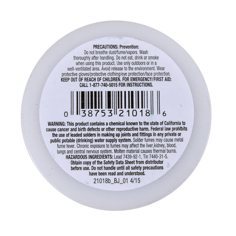 Oatey 21018 1 lb packaging image highlights compact, easy-to-store solder.