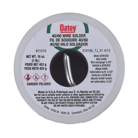 Oatey 21018 solder joint application image demonstrates use on copper DWV and sheet metal.
