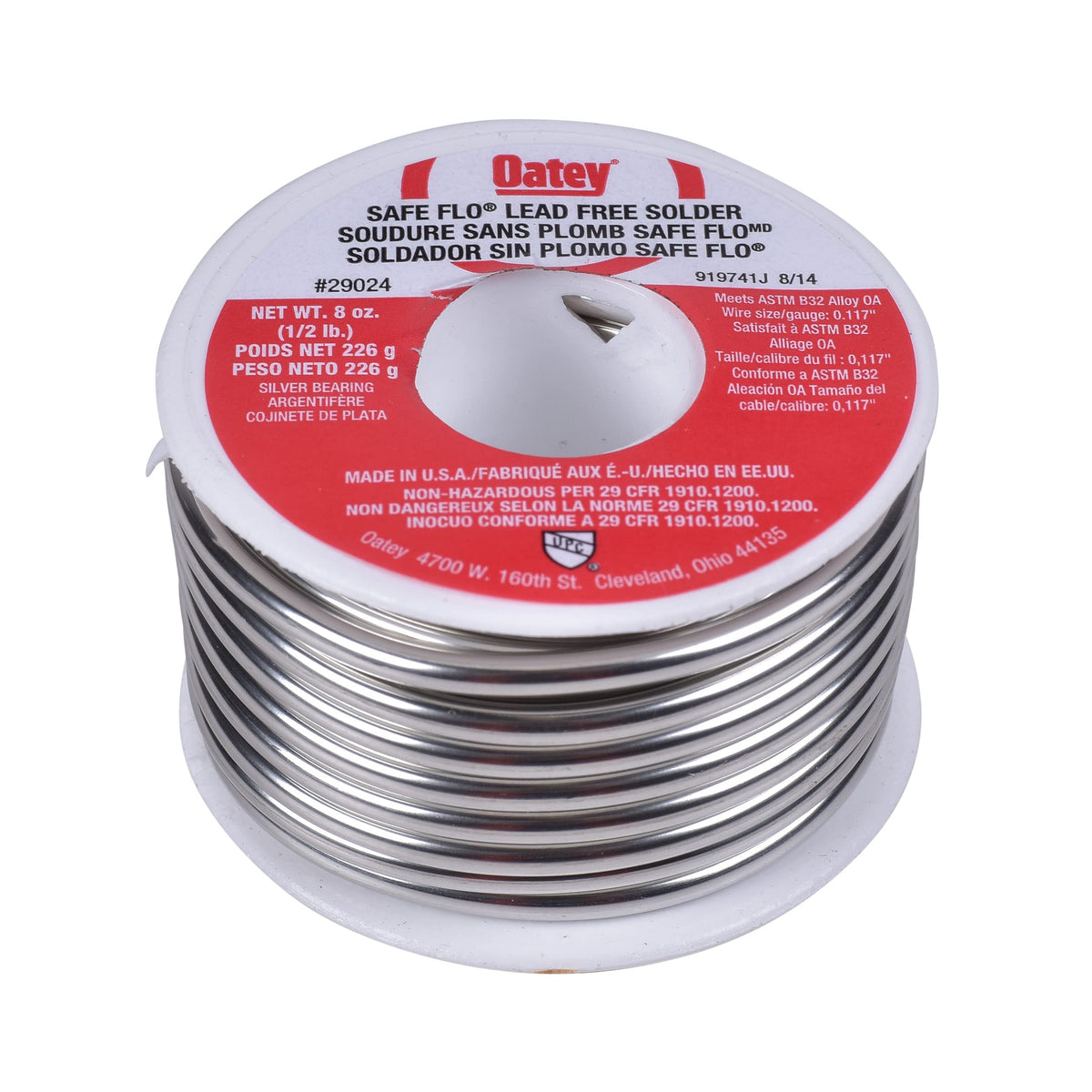 Oatey Safe-Flo lead-free solder wire, 0.117 inch, for copper water lines.
