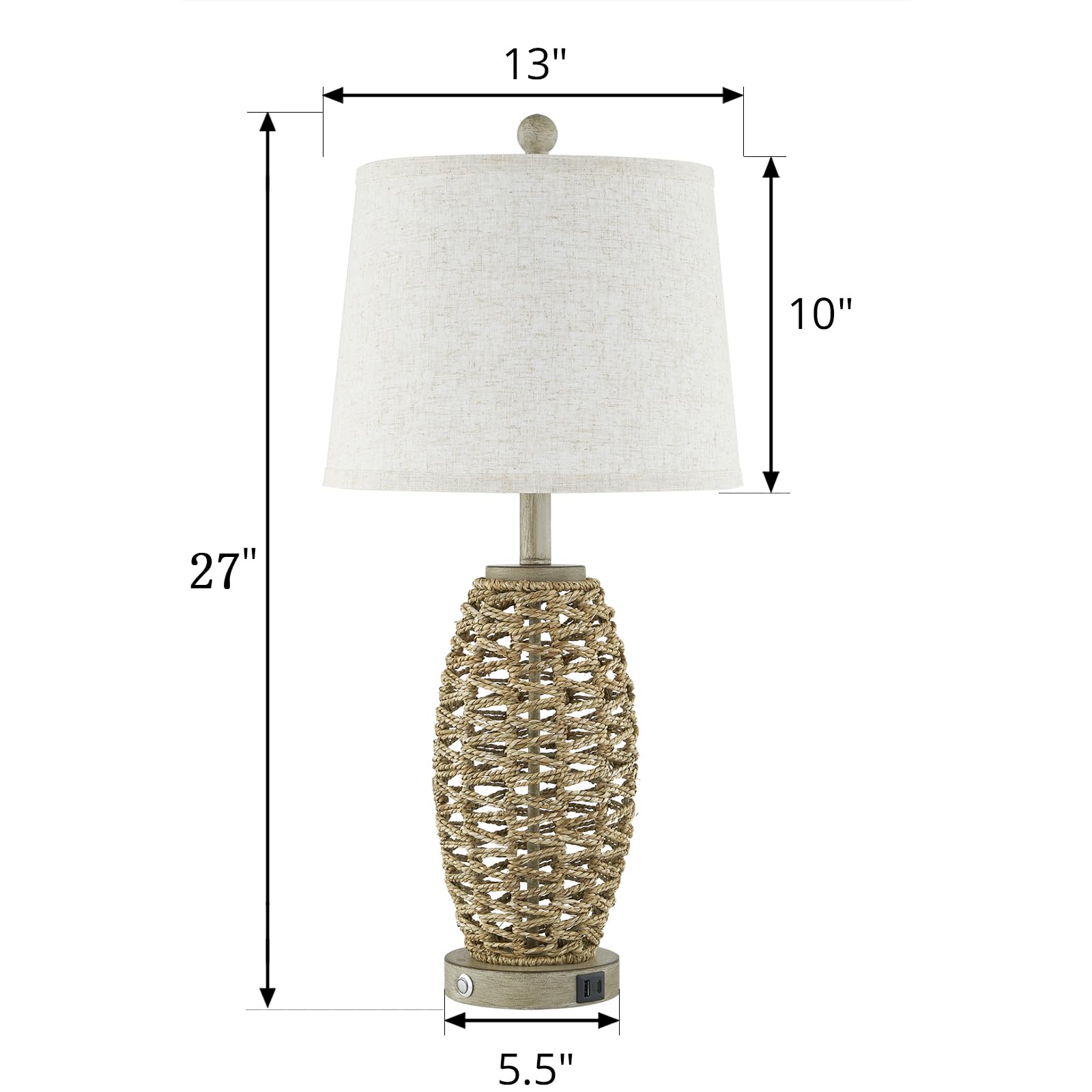 Natural rattan table lamps set 2 oatmeal lampshade close-up for soft lighting
