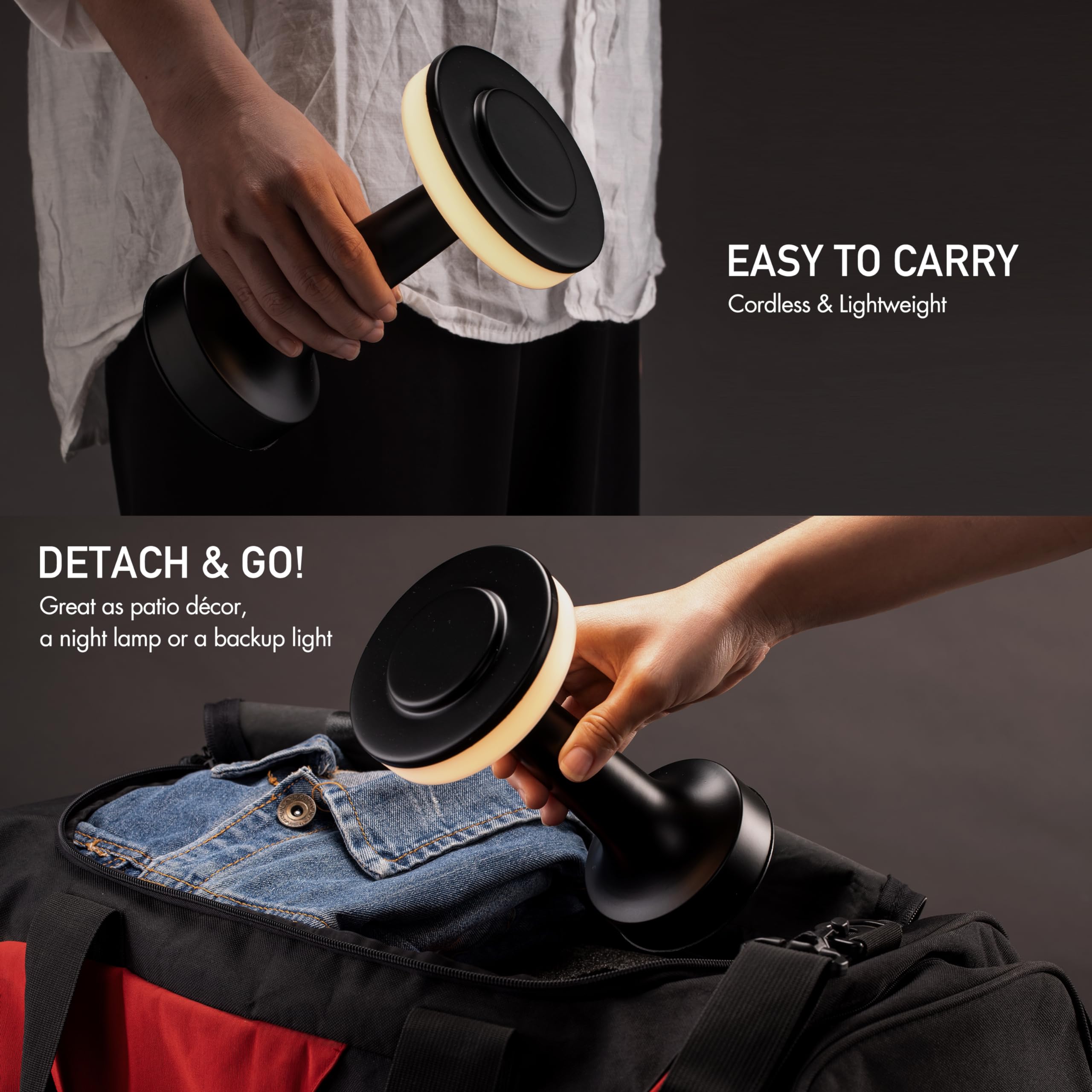 O’Bright lamp provides three brightness levels for reading, relaxing, or night light.