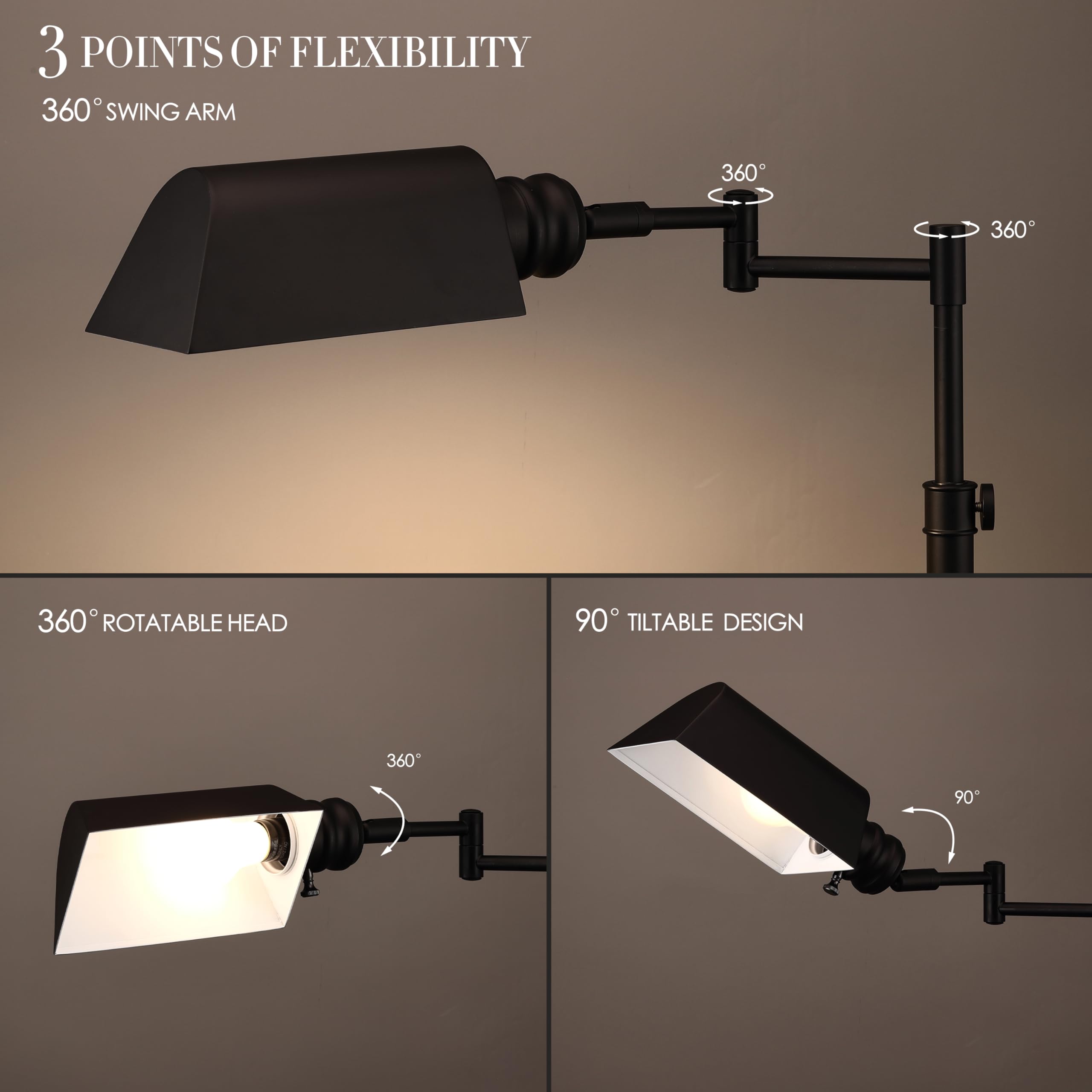 O'Bright Arcadia swing-arm extended for versatile reading and task lighting