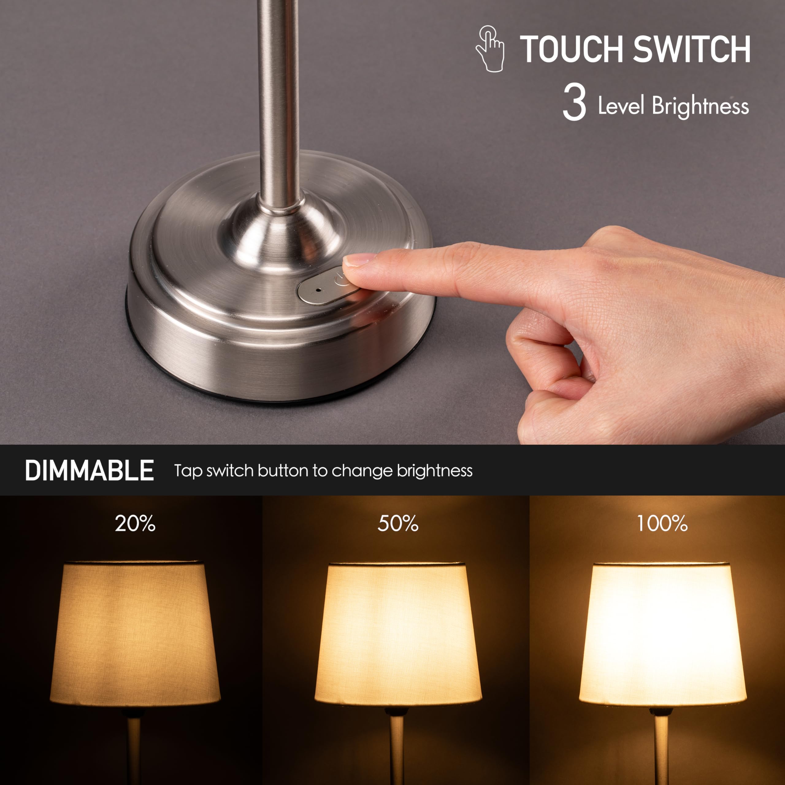 O'Bright Seraph dimmer control showing adjustable brightness levels for bedside use