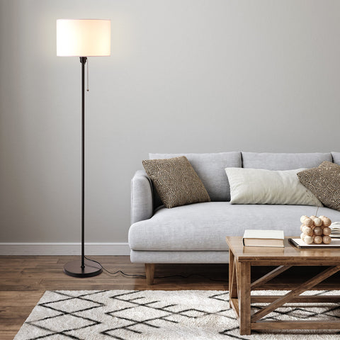 O'Bright Ted white linen shade softens light for relaxing task or reading spaces.