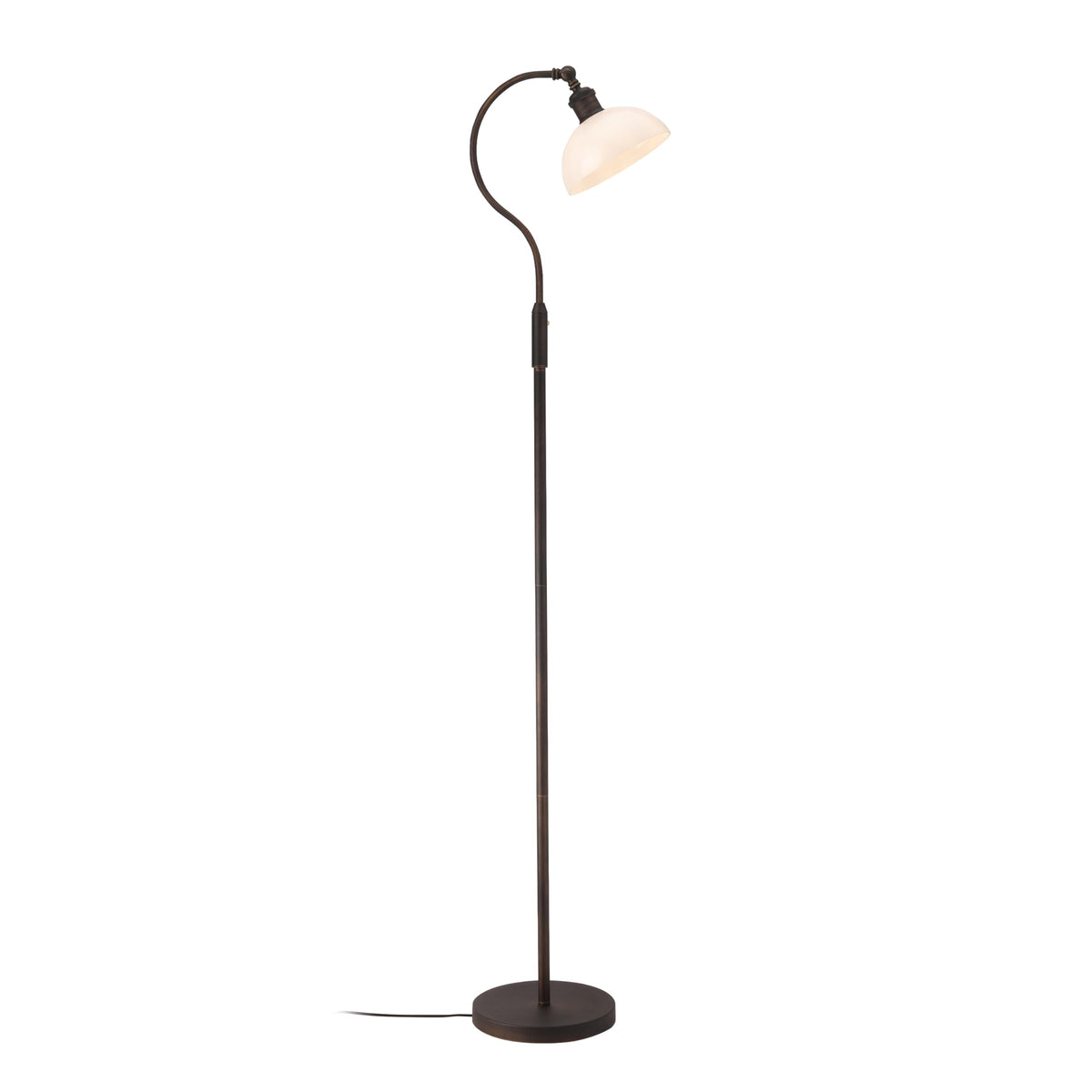 O’Bright Heritage floor lamp with curved arm provides focused reading light in living rooms.
