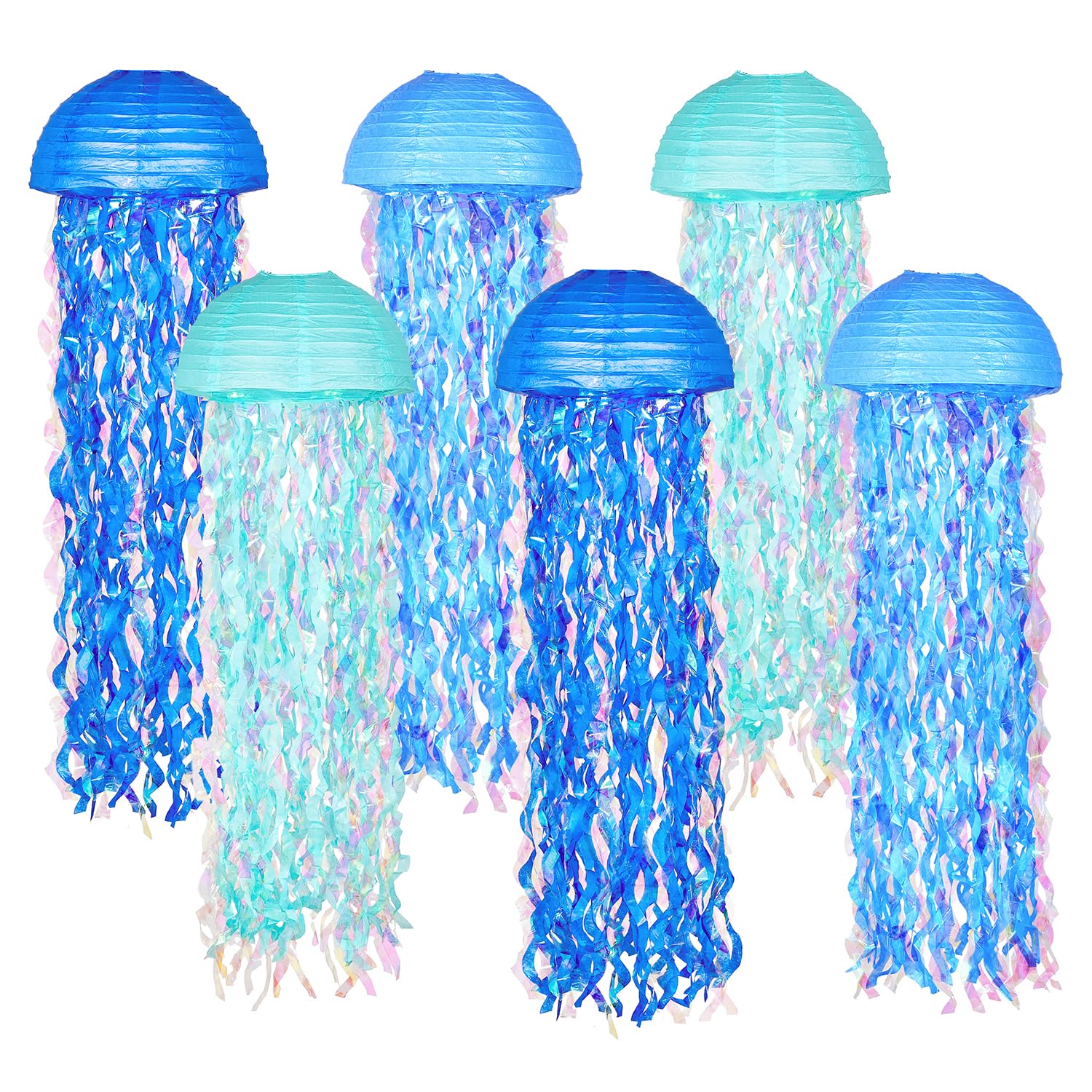 OBXT 10-inch blue jellyfish lanterns for mermaid party decor and ceiling displays