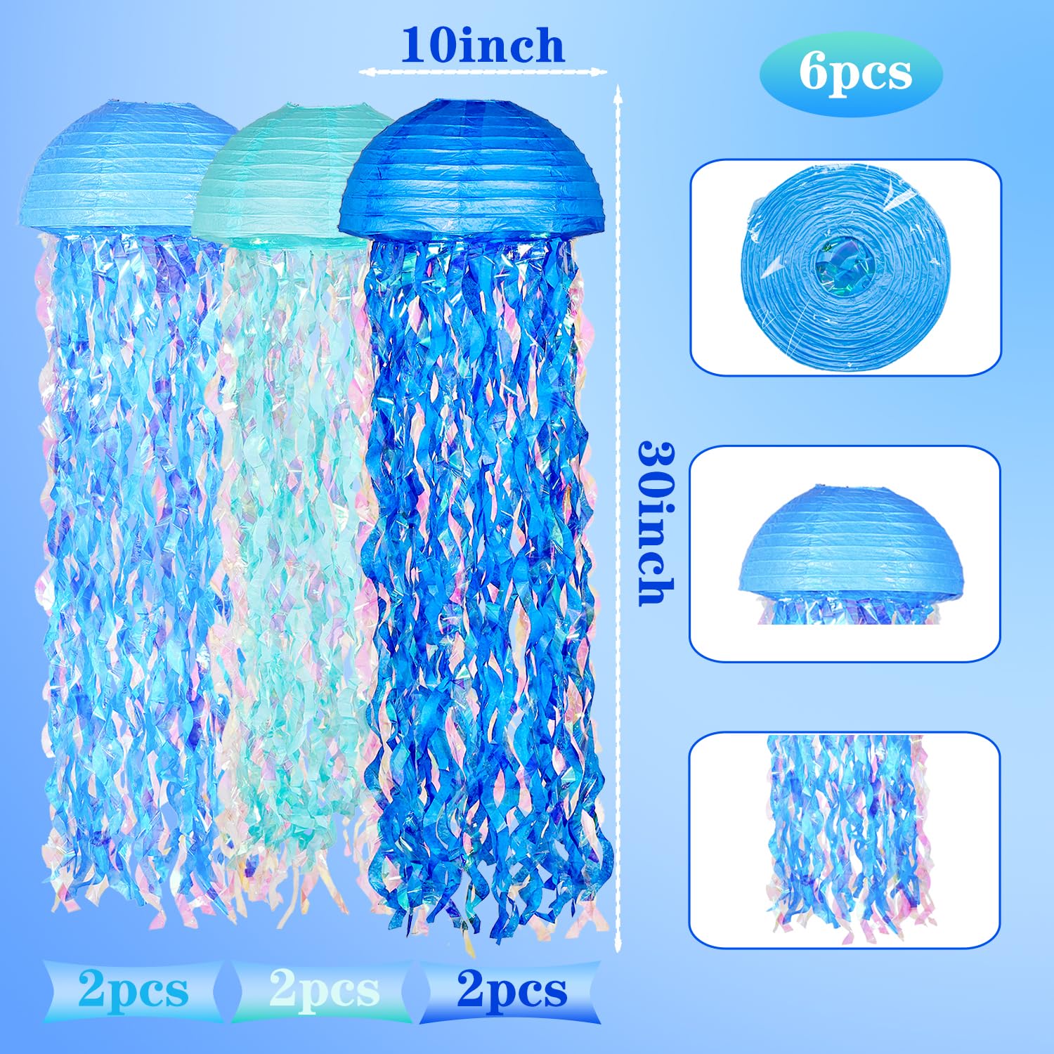 OBXT blue gradient jellyfish lanterns enhance nautical and beach-themed celebrations