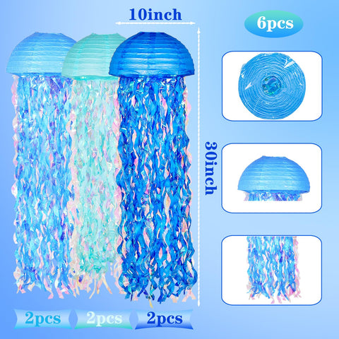 OBXT blue gradient jellyfish lanterns enhance nautical and beach-themed celebrations