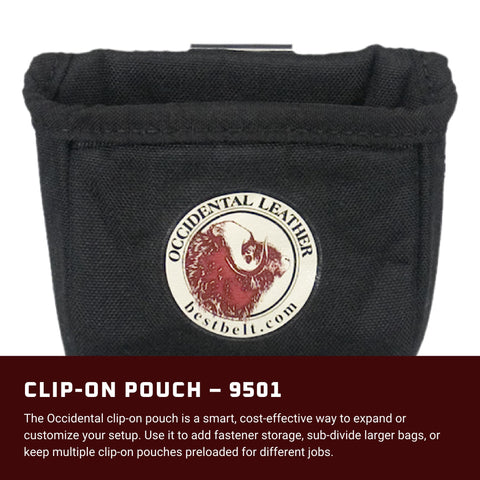 Occidental Leather clip-on pouch with open compartment for organized storage.