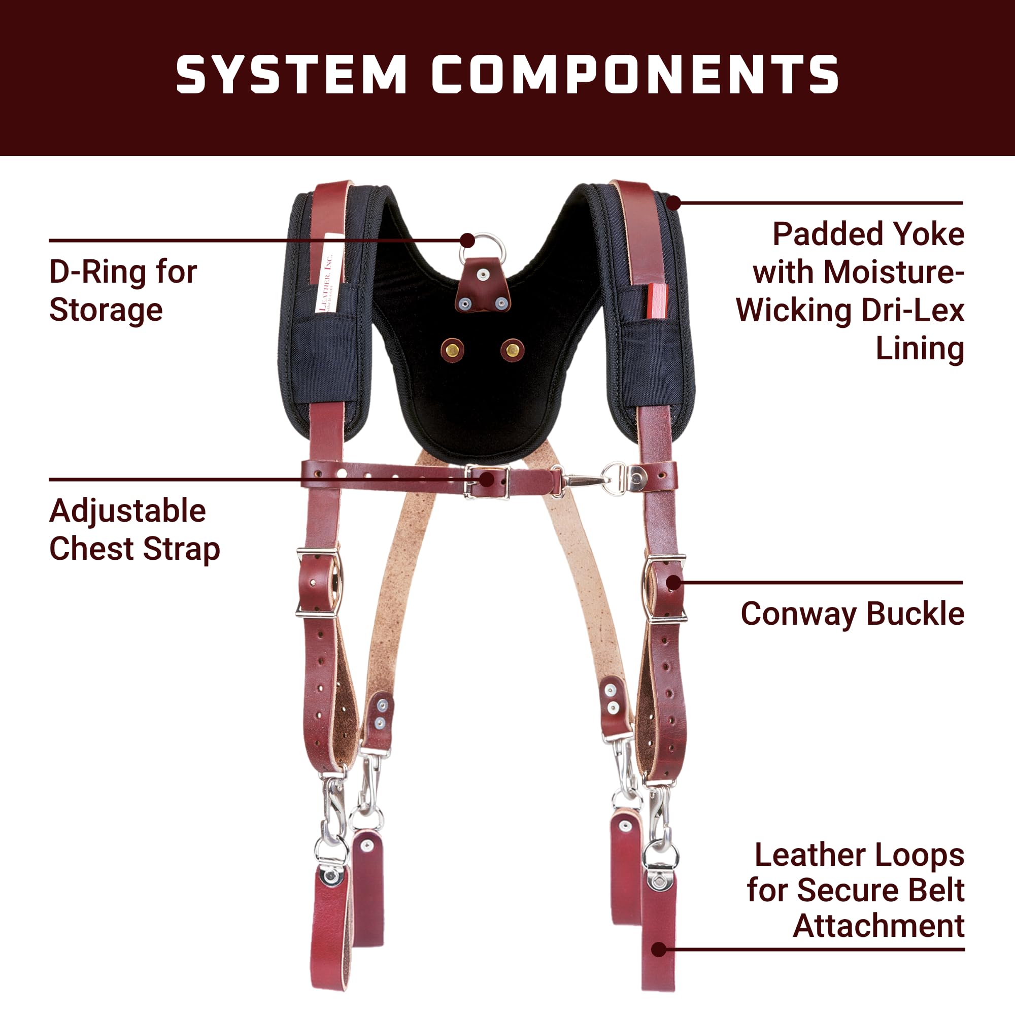 Center D-ring provides secure hang-up point for quick storage.