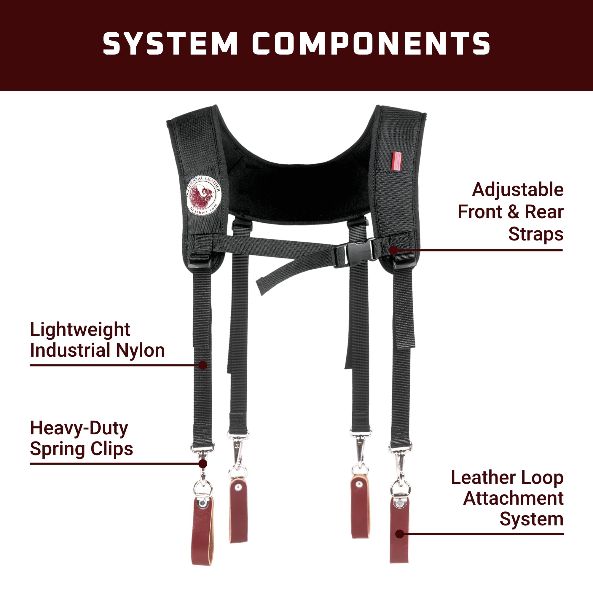 Occidental Leather Stronghold Light Suspenders metal clips for quick on/off